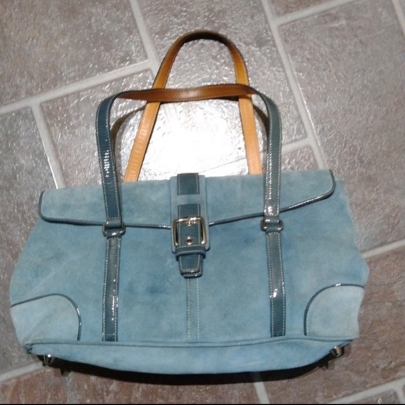 Coach Handbags - Coach vintage suede blue leather bag satchel tote